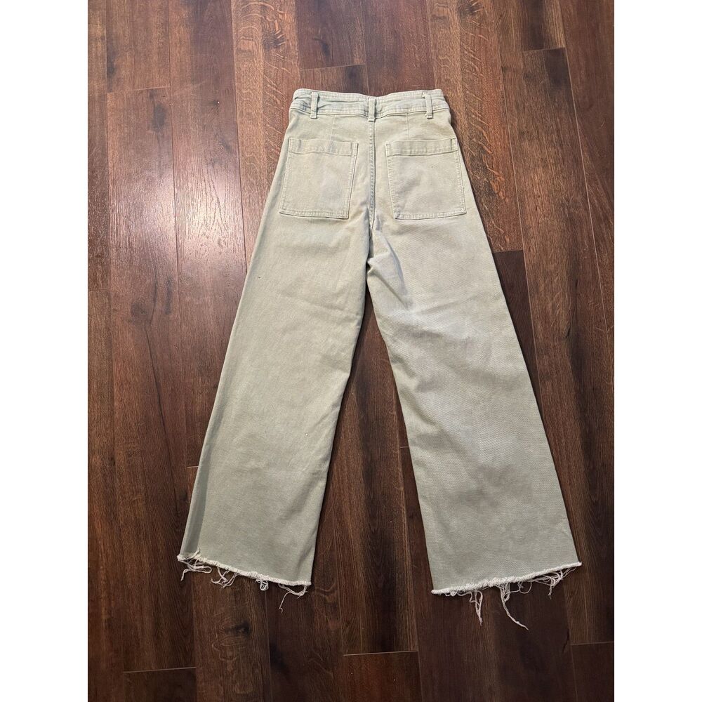 Zara Jeans | Women's Wide Leg Green Denim with Frayed Bottom